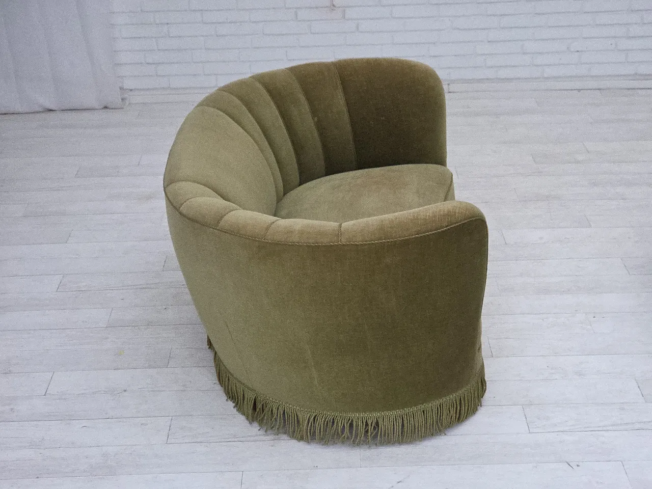 Danish 2-seater Banana sofa green velour, 1960s 7