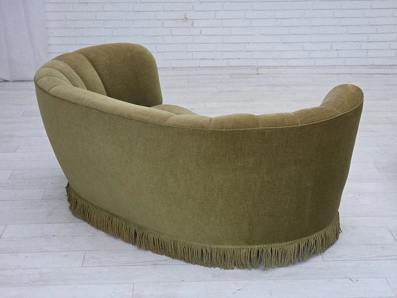 Danish 2-seater Banana sofa green velour, 1960s 9
