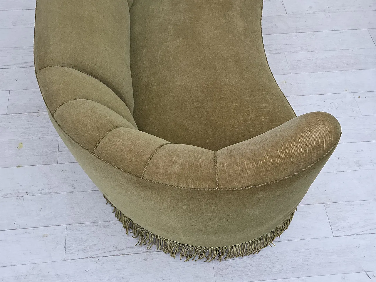 Danish 2-seater Banana sofa green velour, 1960s 11