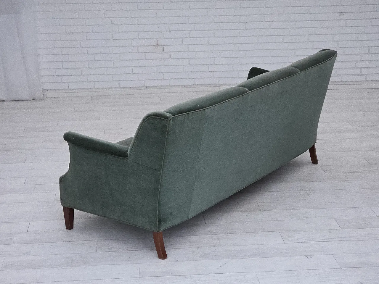 Divano danese a 3 posti in velluto verde-turchese, anni '60 12