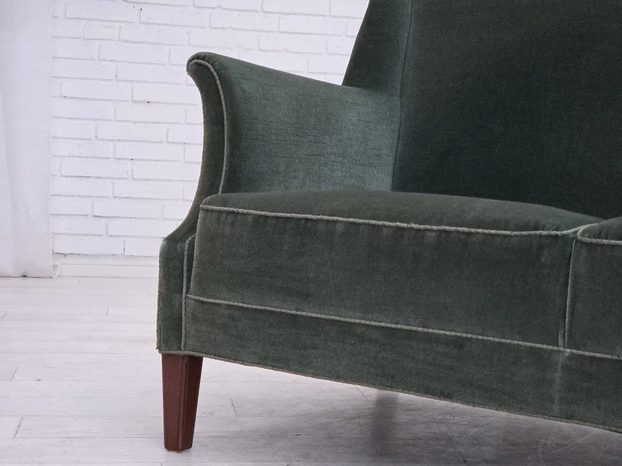 Divano danese a 3 posti in velluto verde-turchese, anni '60 17