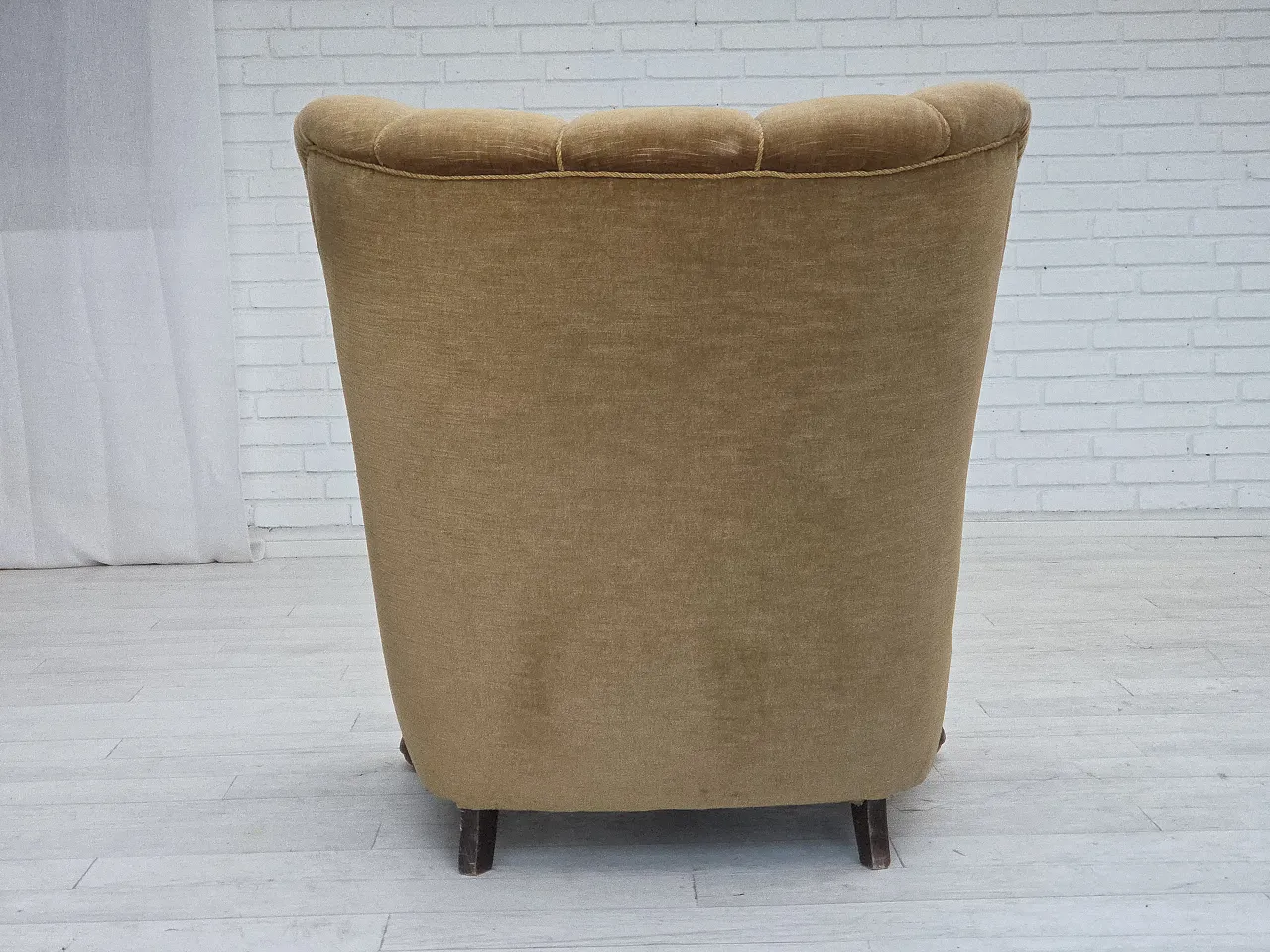 Danish relax chair, green velour, carved oak, 1960s 12