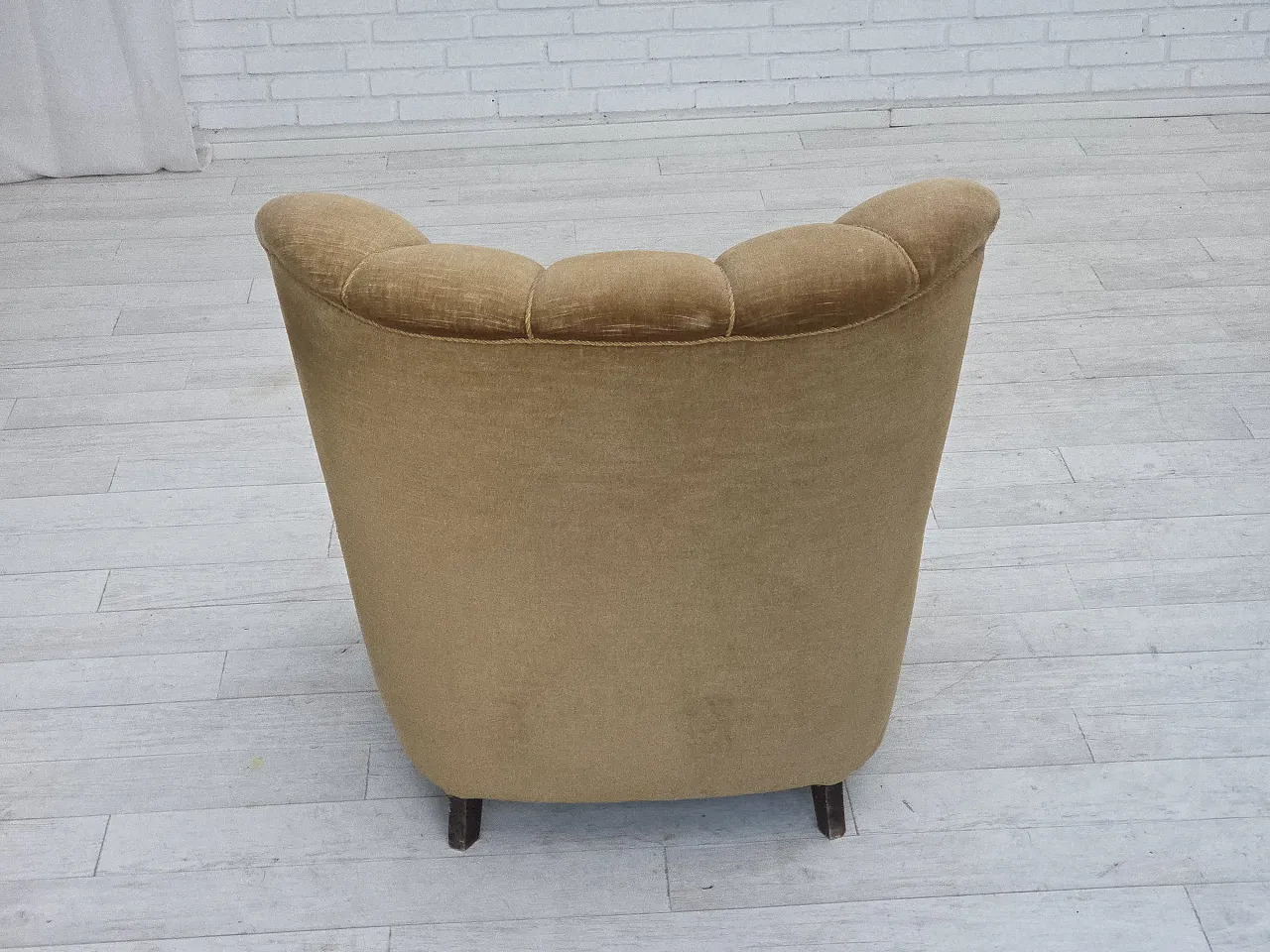Danish relax chair, green velour, carved oak, 1960s 13