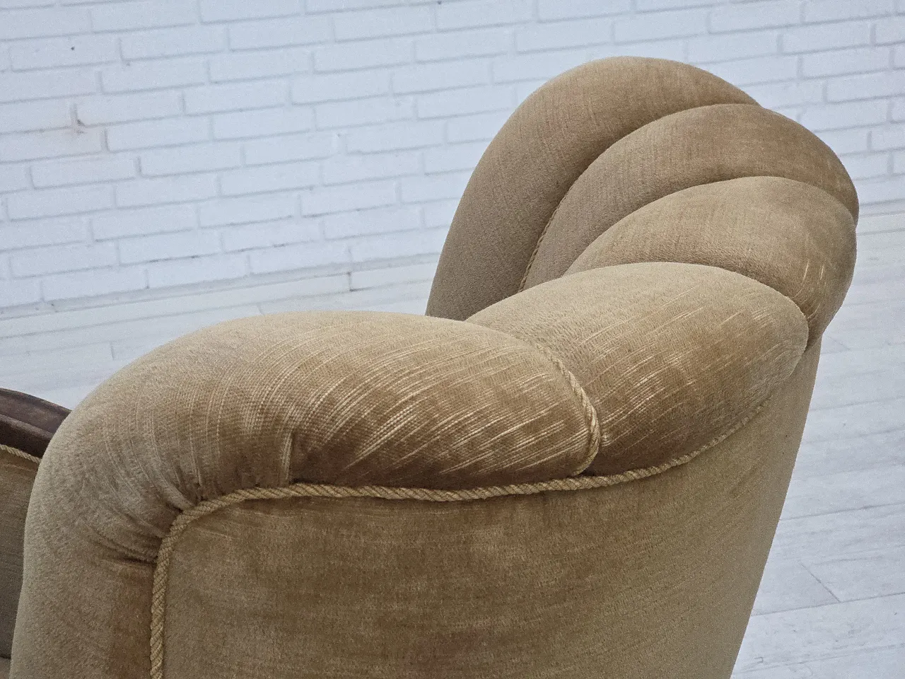 Danish relax chair, green velour, carved oak, 1960s 15