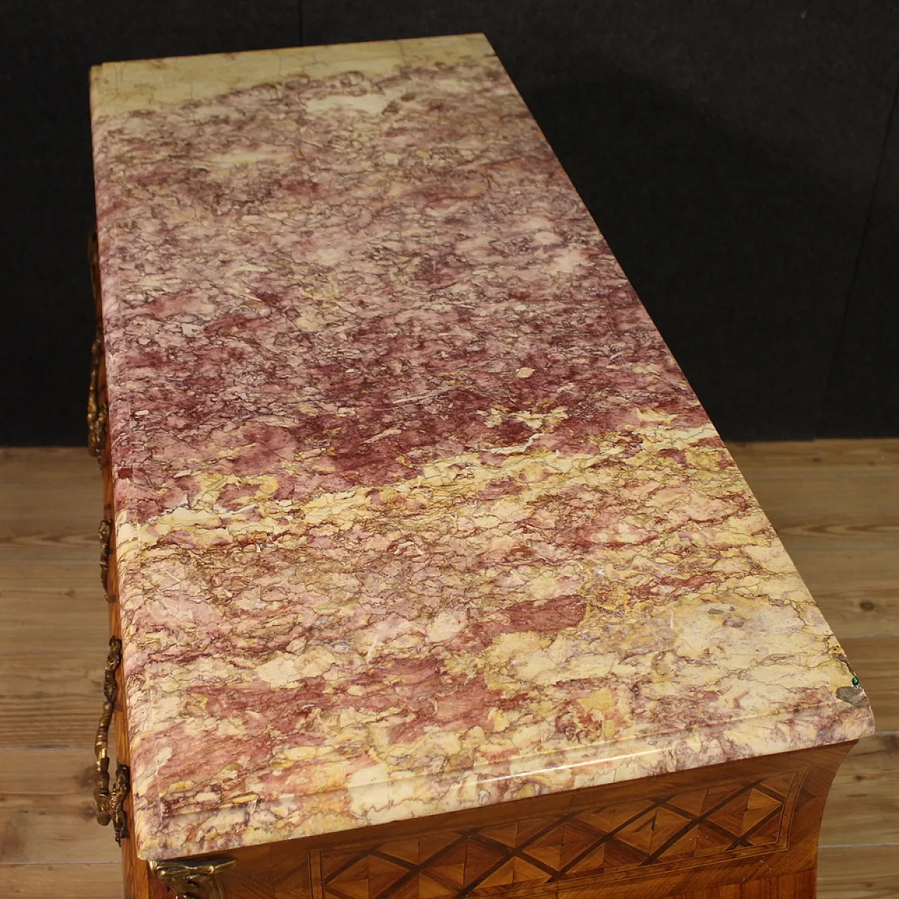 Cassettone francese intarsiato in stile Luigi XV, '900 9