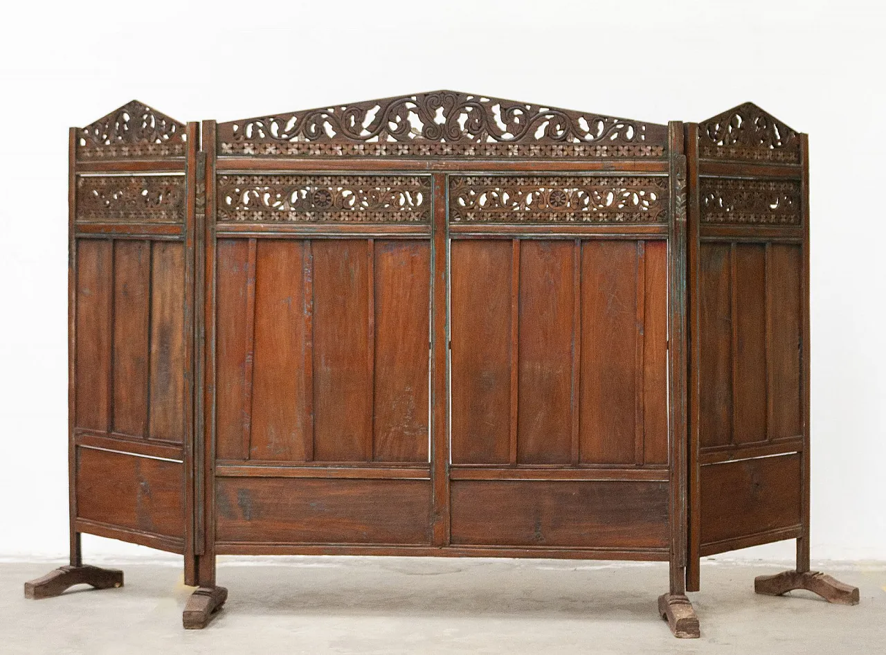 Paravento separè etnico in legno di teak, '900 1