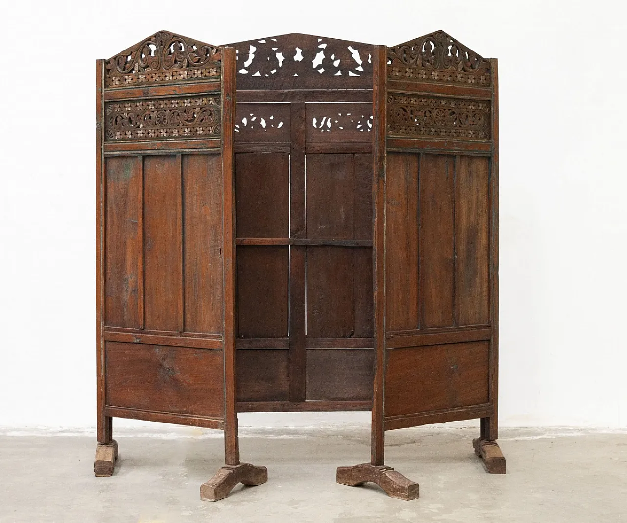 Paravento separè etnico in legno di teak, '900 4