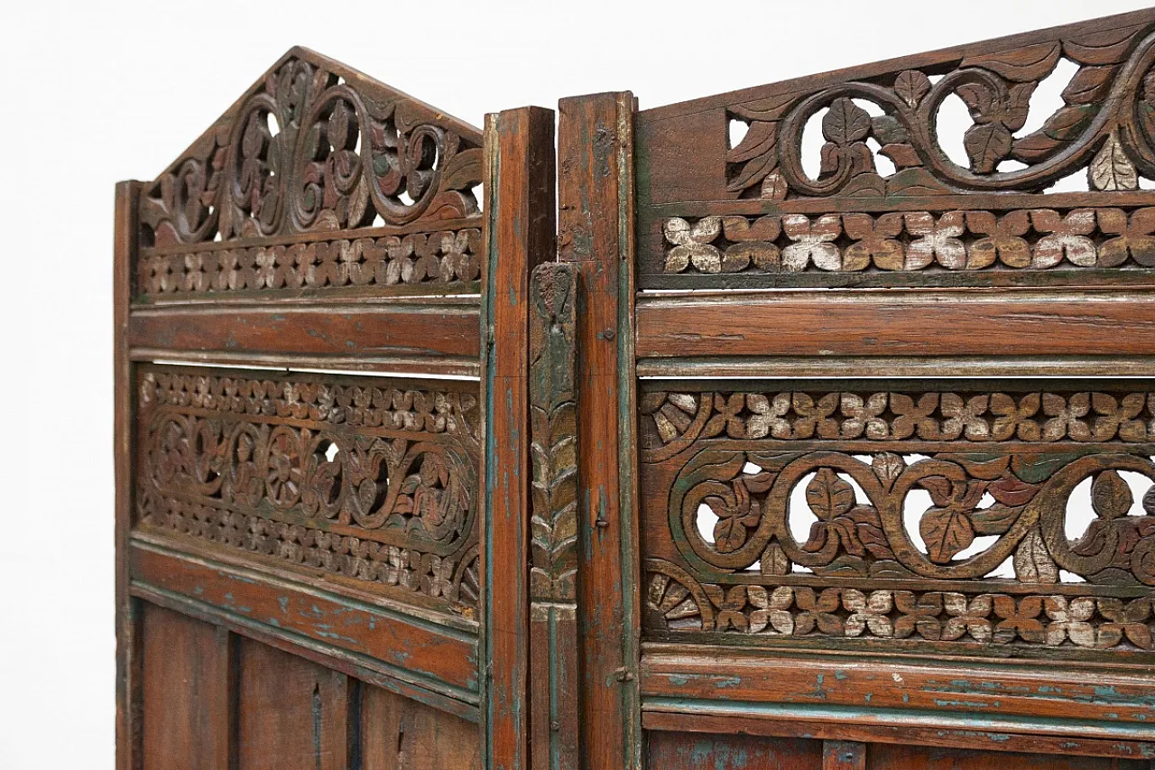 Paravento separè etnico in legno di teak, '900 7