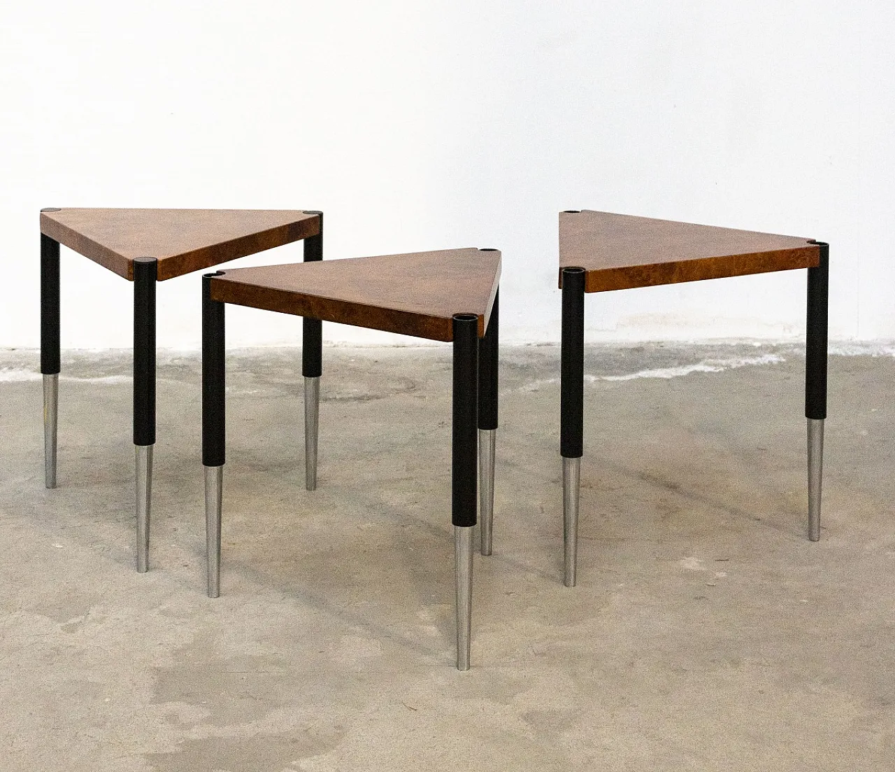 Mensola angolare in radica di olmo e acciaio, anni '70 1