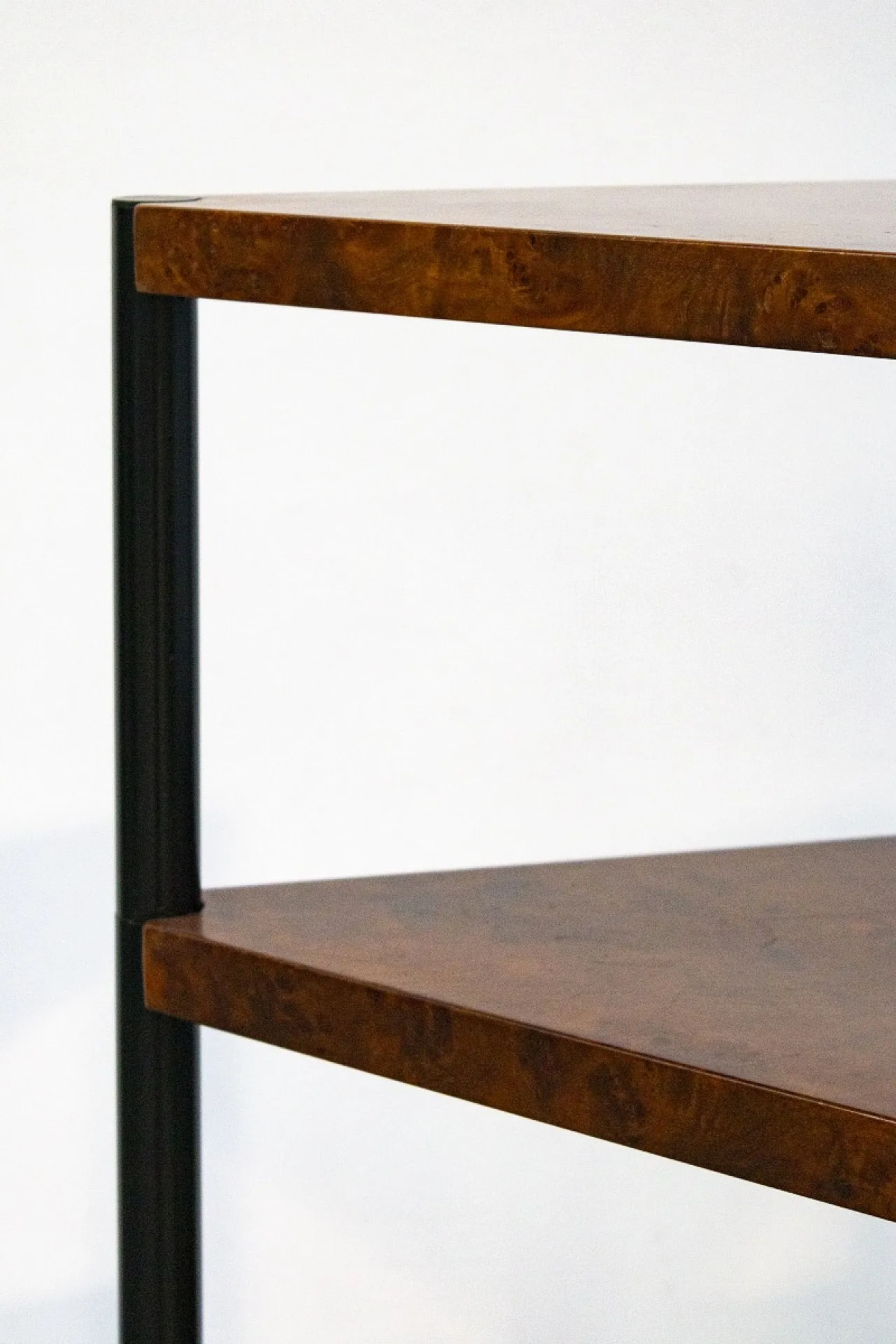 Mensola angolare in radica di olmo e acciaio, anni '70 3