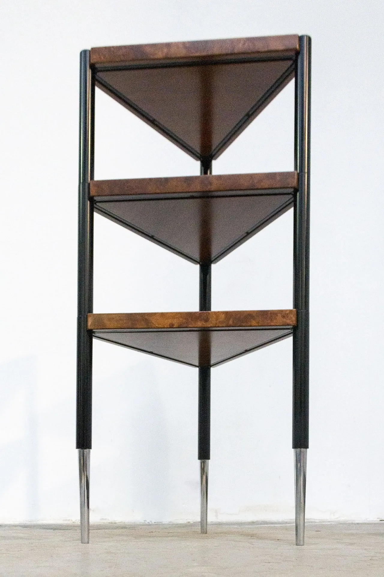 Mensola angolare in radica di olmo e acciaio, anni '70 6