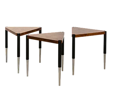 Mensola angolare in radica di olmo e acciaio, anni '70