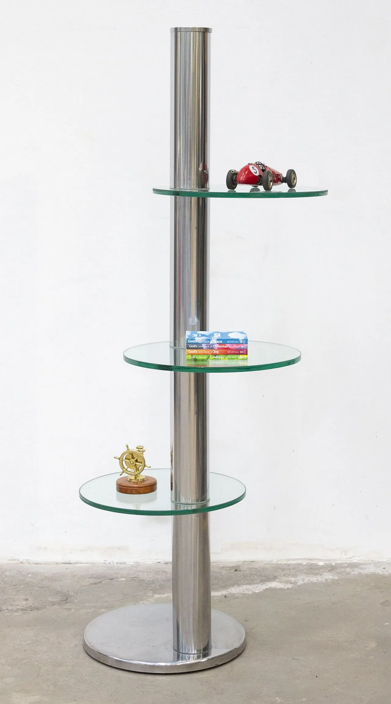 Mobile espositore in vetro e acciaio, anni '70 1