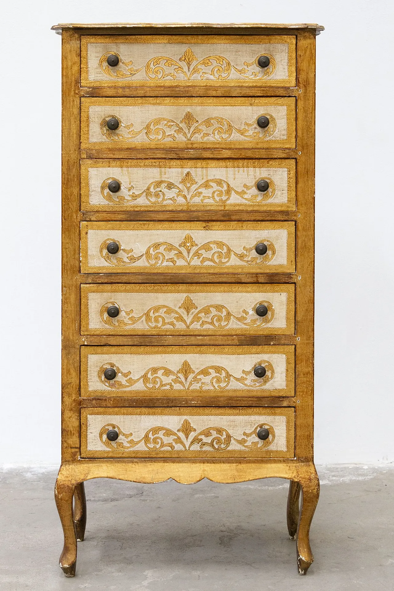 Cassettiera settimanale dorata in stile veneziano, anni '60 1