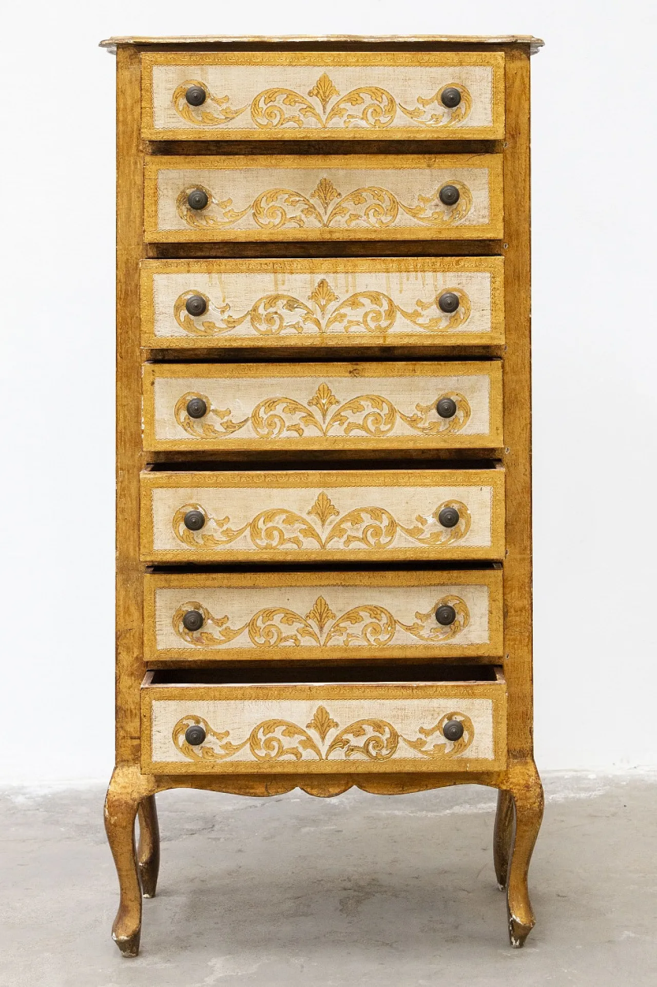 Cassettiera settimanale dorata in stile veneziano, anni '60 3