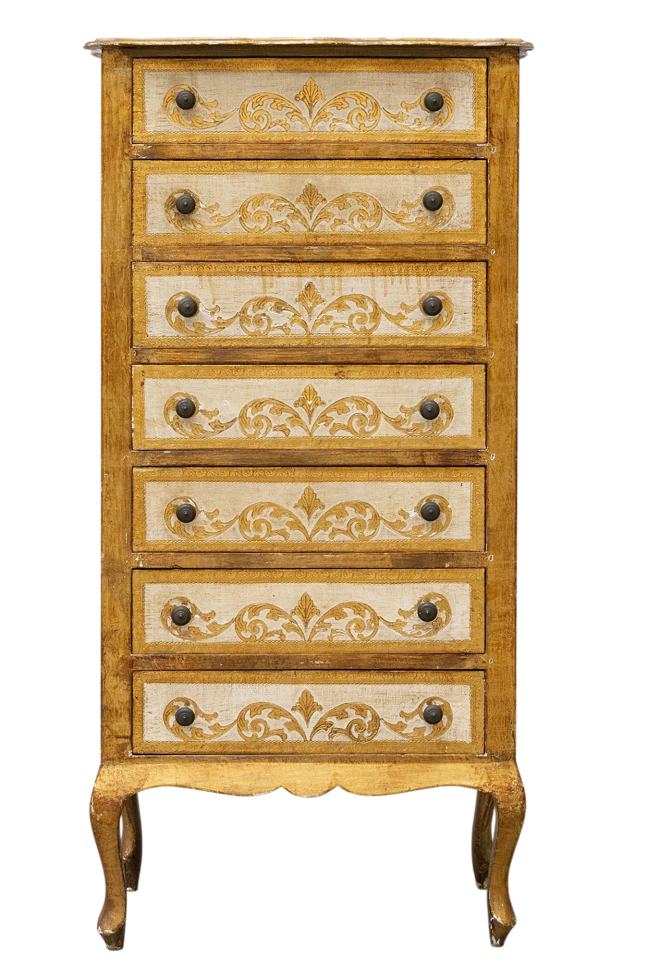 Cassettiera settimanale dorata in stile veneziano, anni '60 13