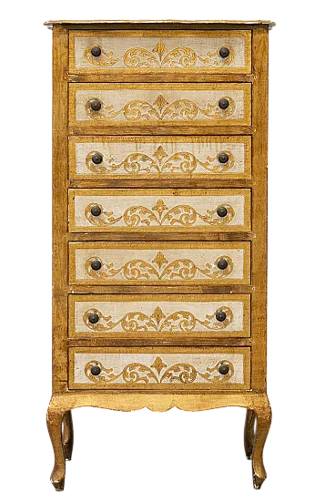 Cassettiera settimanale dorata in stile veneziano, anni '60