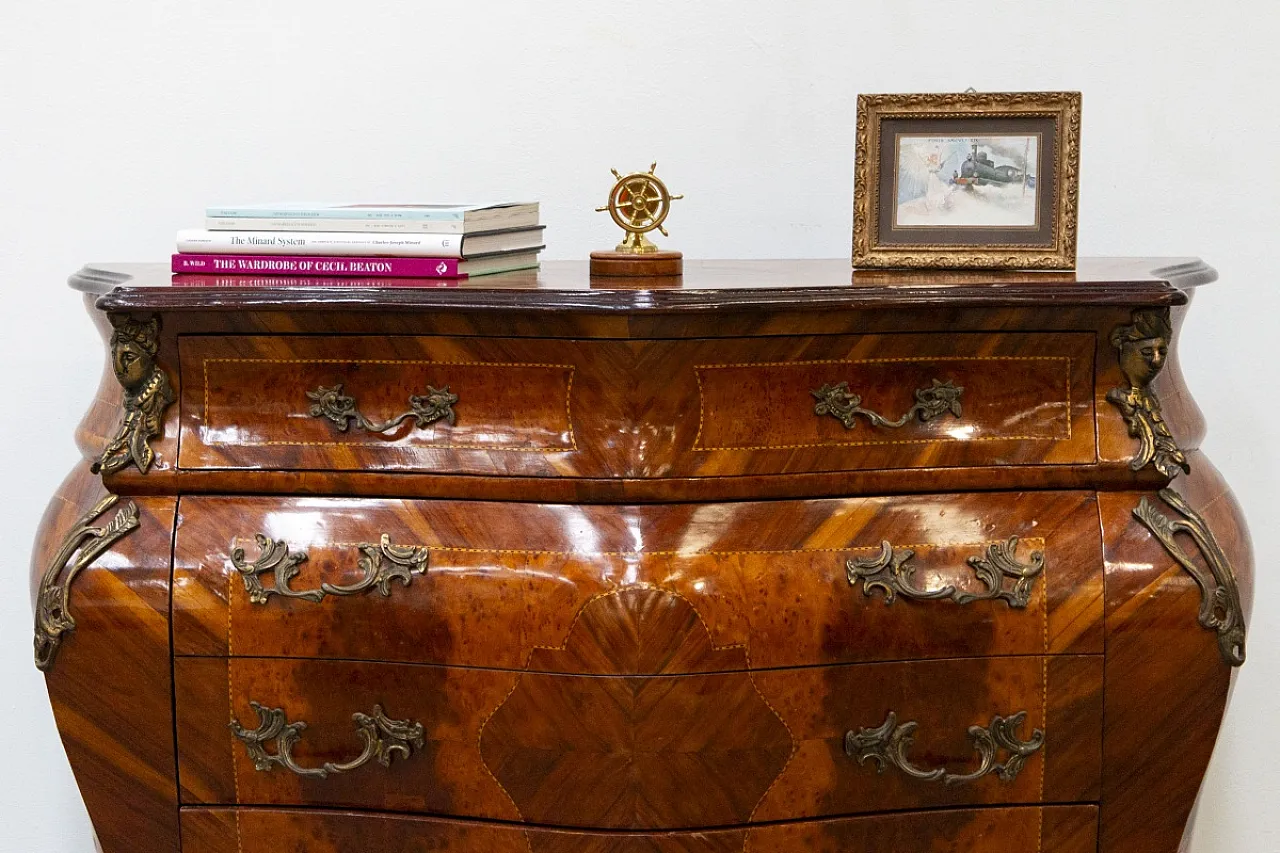 Comò Luigi XV con intarsi di varie essenze lignee, '900 2