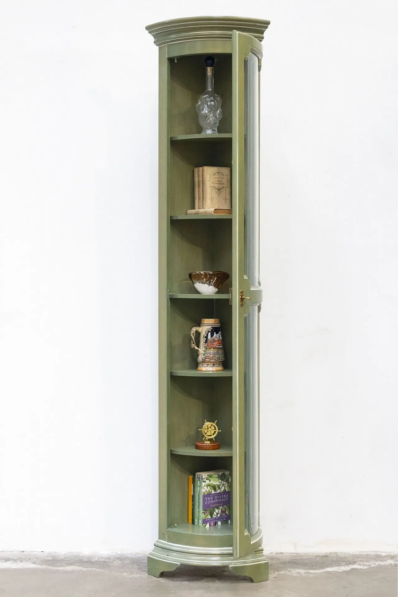 Vetrina angolare in legno laccato verde, '900 2