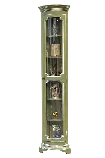 Vetrina angolare in legno laccato verde, '900
