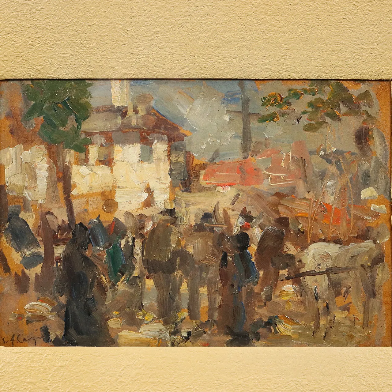 Vittore Antonio Cargnel, oil on cardboard with frame, 20th century 3