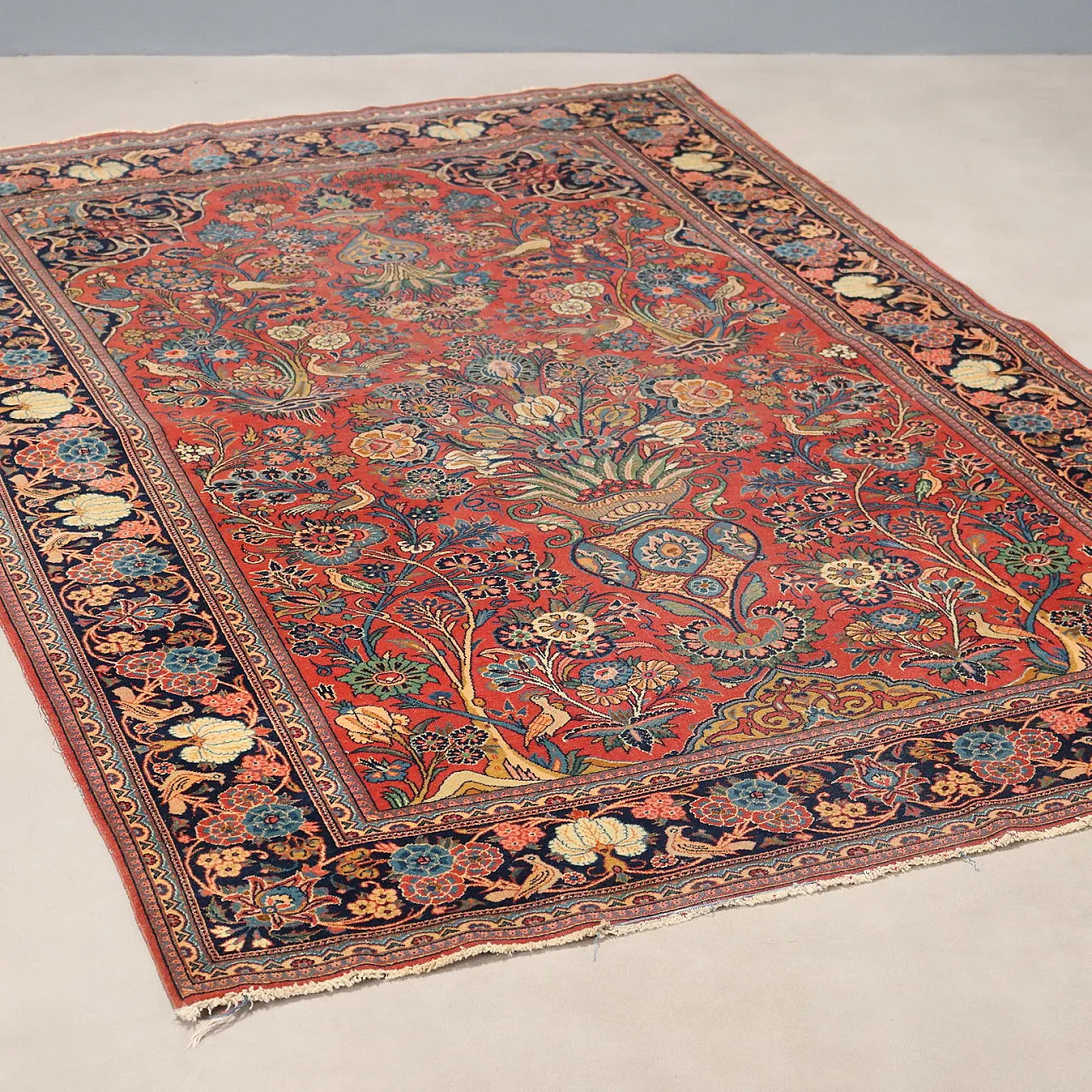 Keshan cotton and wool rug, fine knot, handcrafted, 20th century 1