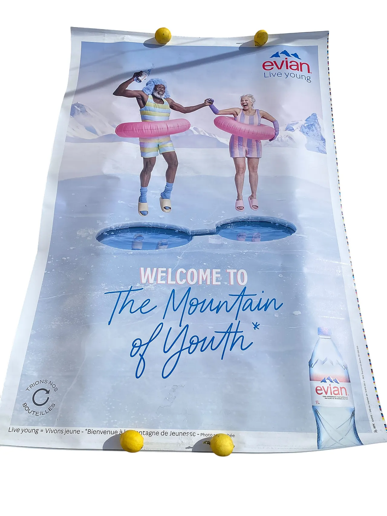 Poster pubblicitario Evian Welcome to the Mountain of Youth, anni 2000 1