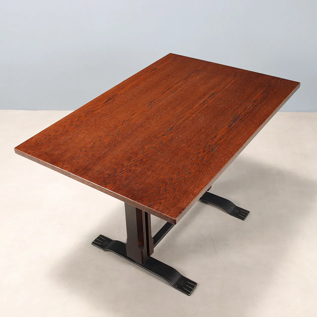 Enameled metal table and exotic wood veneer, 20th century 3