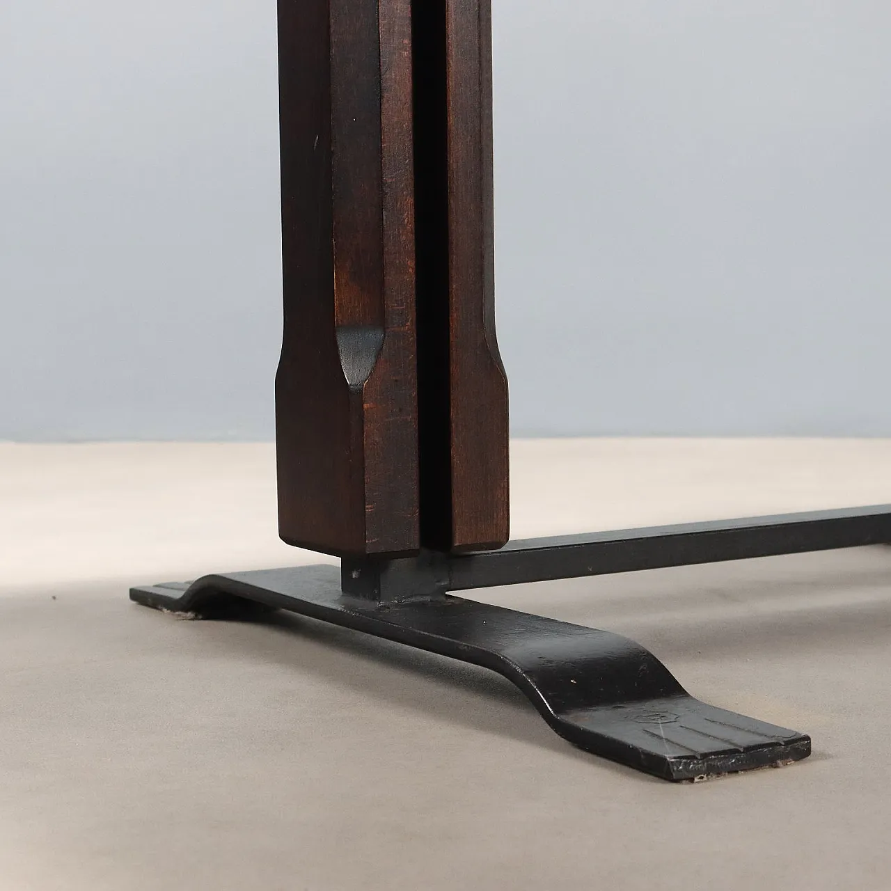 Enameled metal table and exotic wood veneer, 20th century 6