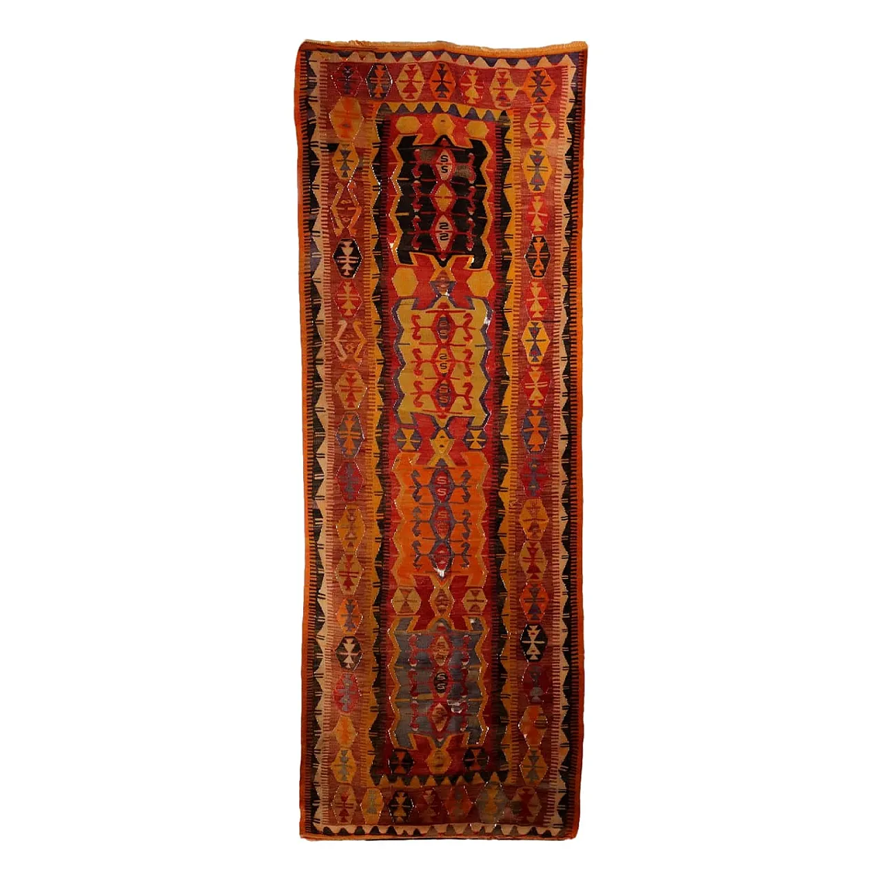 Fine knot Kilim rug in orange and red wool 1
