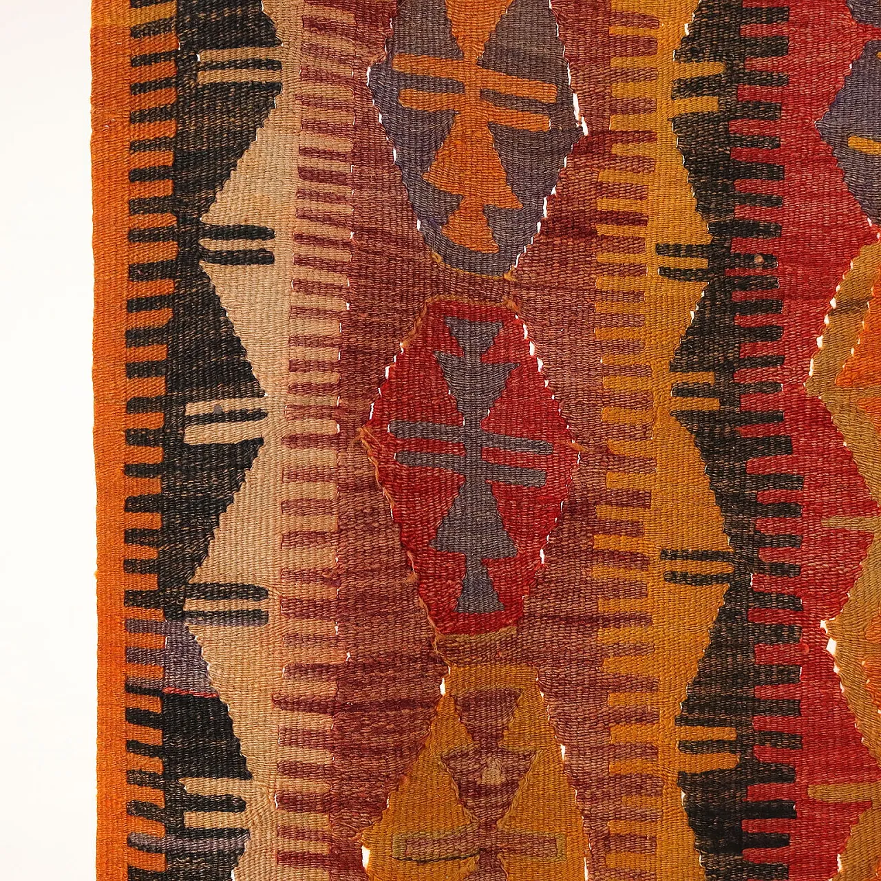 Fine knot Kilim rug in orange and red wool 6