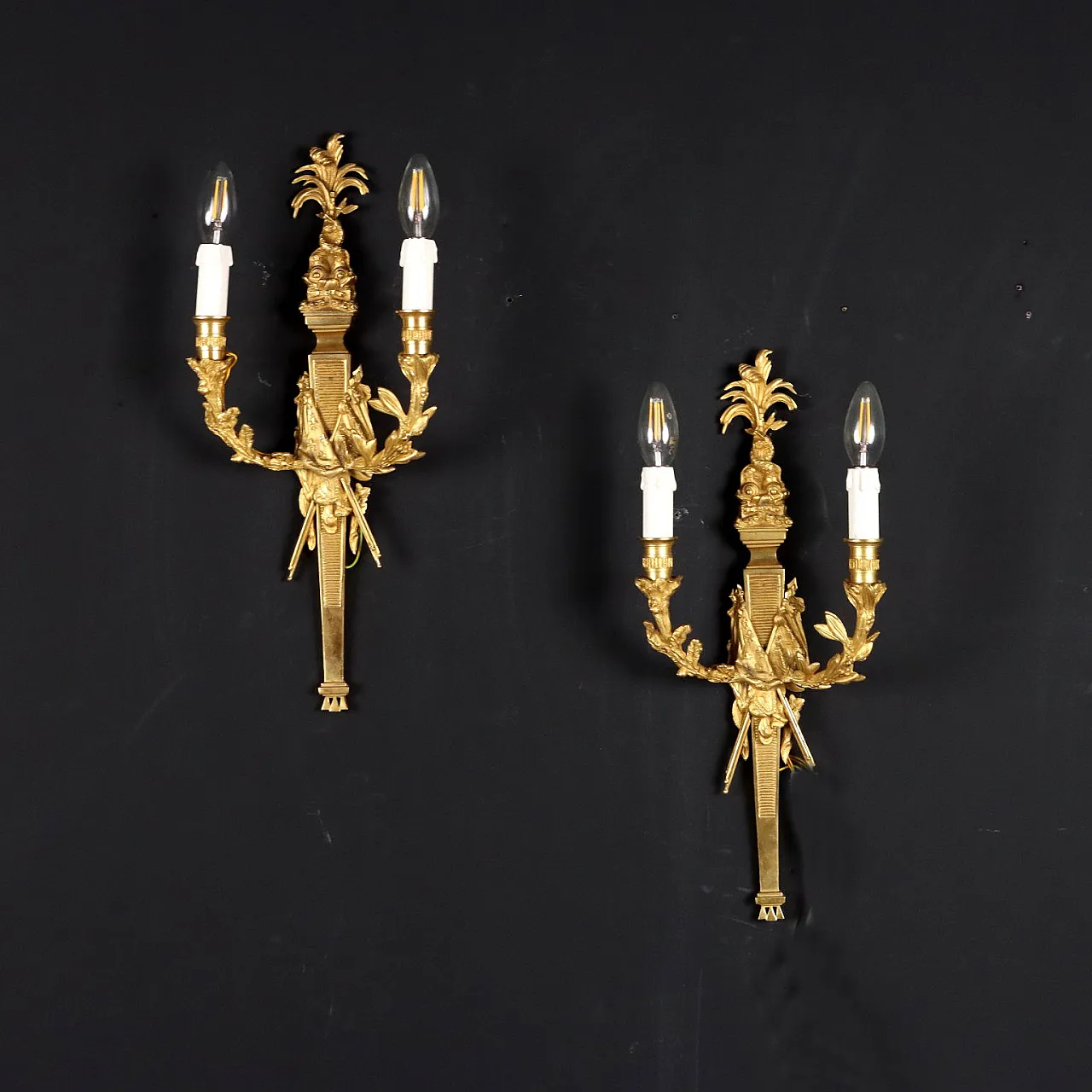 Pair of Neoclassical style gilded bronze wall lights 1