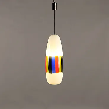 Lampadario in vetro ed ottone attribuito a M. Vignelli, anni '60