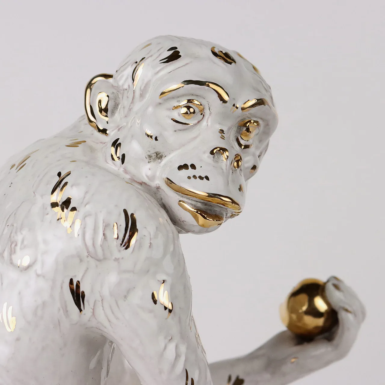 Glazed and gilded terracotta monkey sculpture, 1950s 3