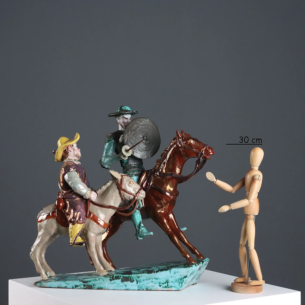 Scultura in terracotta invetriata di Don Chisciotte e Sancho Panza di Trevir 2