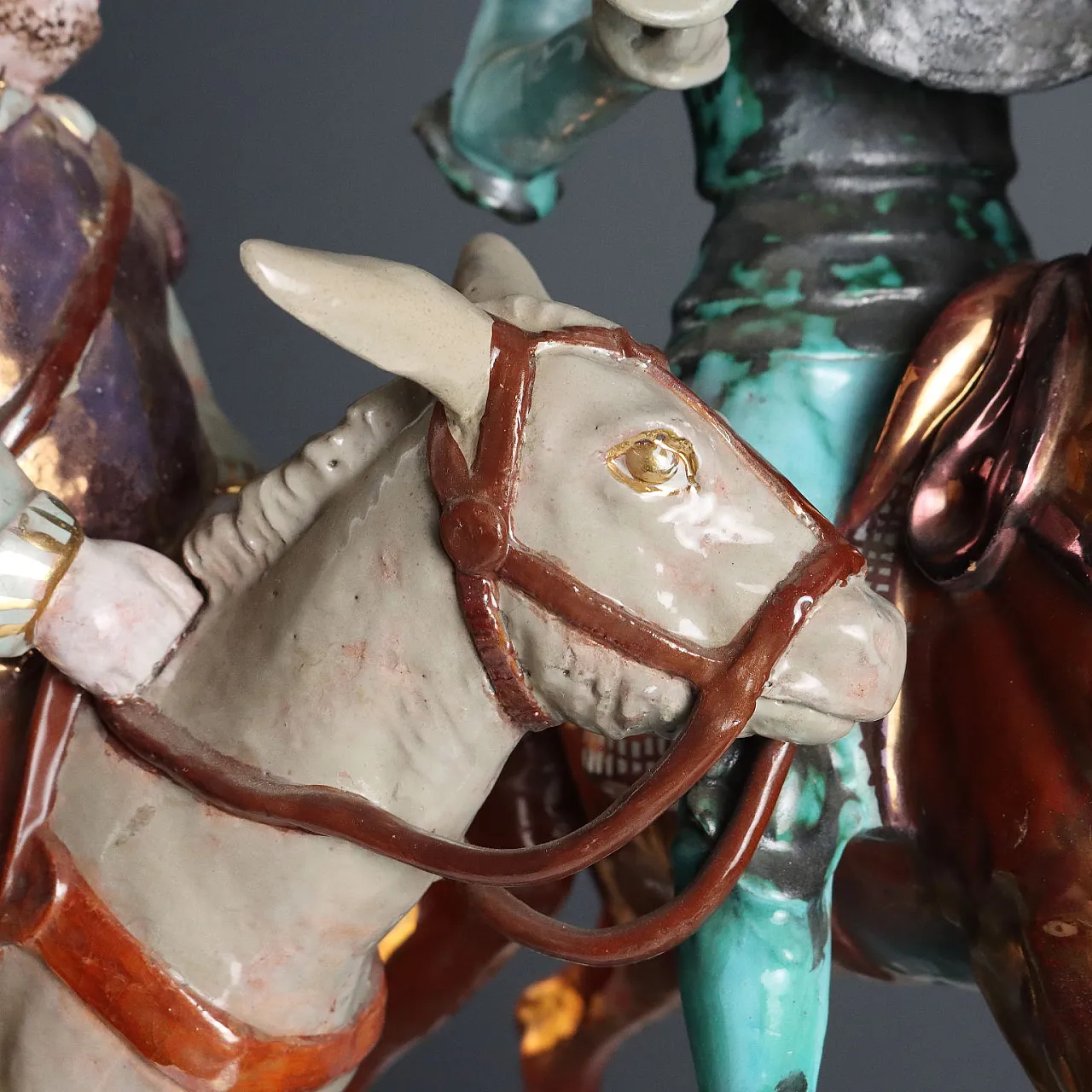 Scultura in terracotta invetriata di Don Chisciotte e Sancho Panza di Trevir 6