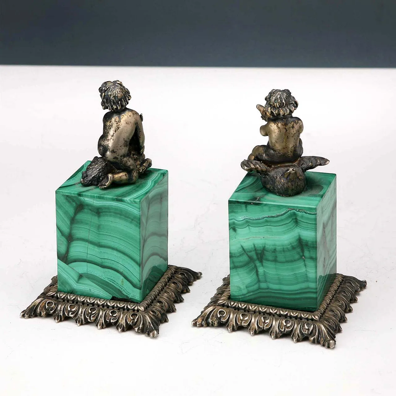 4 Silver sculptures, scenes of children with animals, 20th century 4
