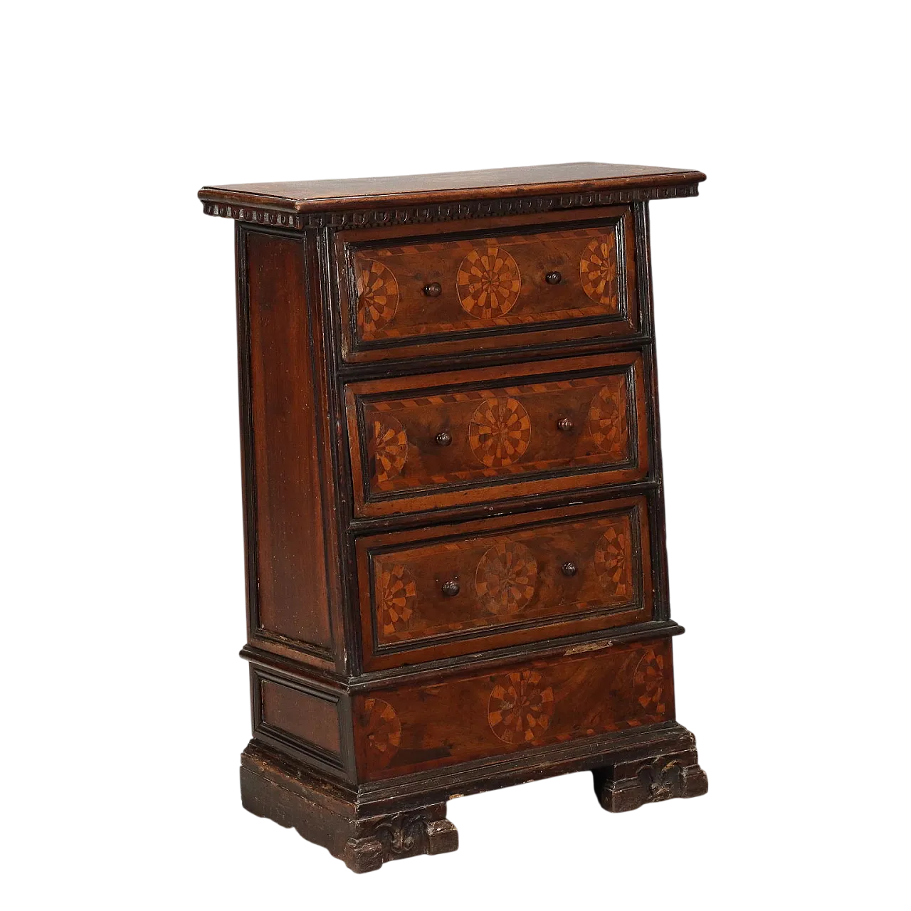 Baroque walnut bedside table made from a kneeler, 17th century 11