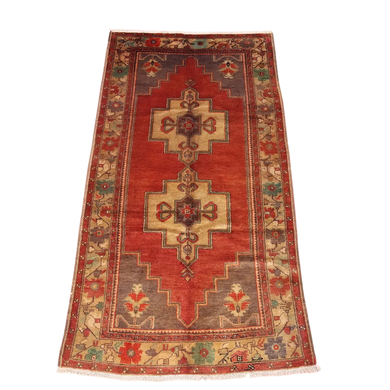 Tappeto Jorun in cotone e lana, nodo grosso, realizzato a mano, '900 9