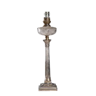 Lamp in embossed and chiseled silver and glass, 19th century