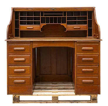 Scrivania ministeriale americana in legno, anni '40