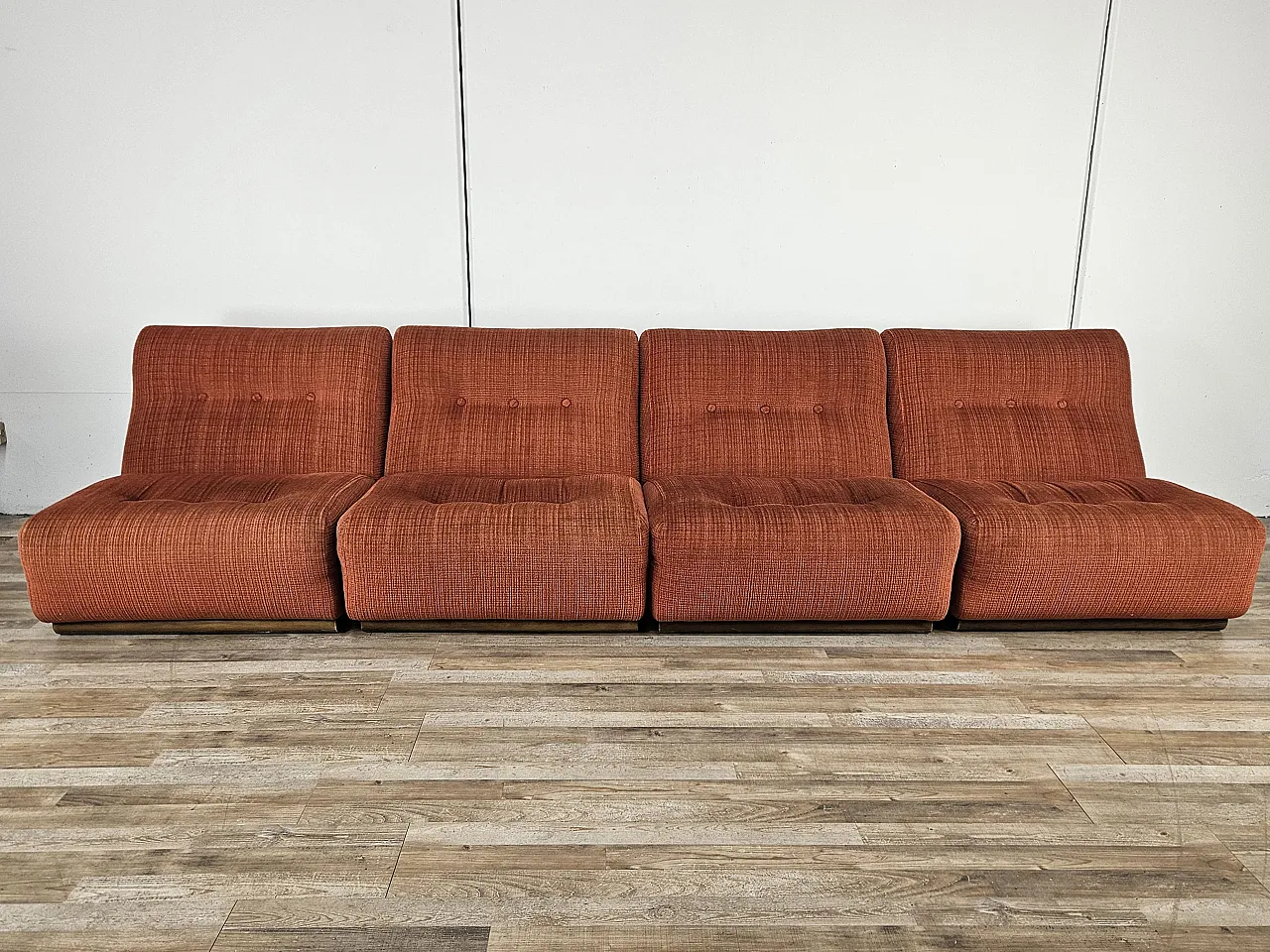 Modular armchairs in red fabric, 70s 1