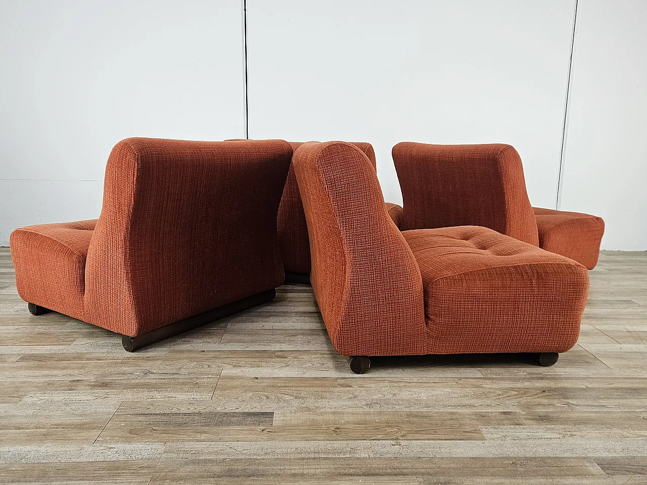 Modular armchairs in red fabric, 70s 5