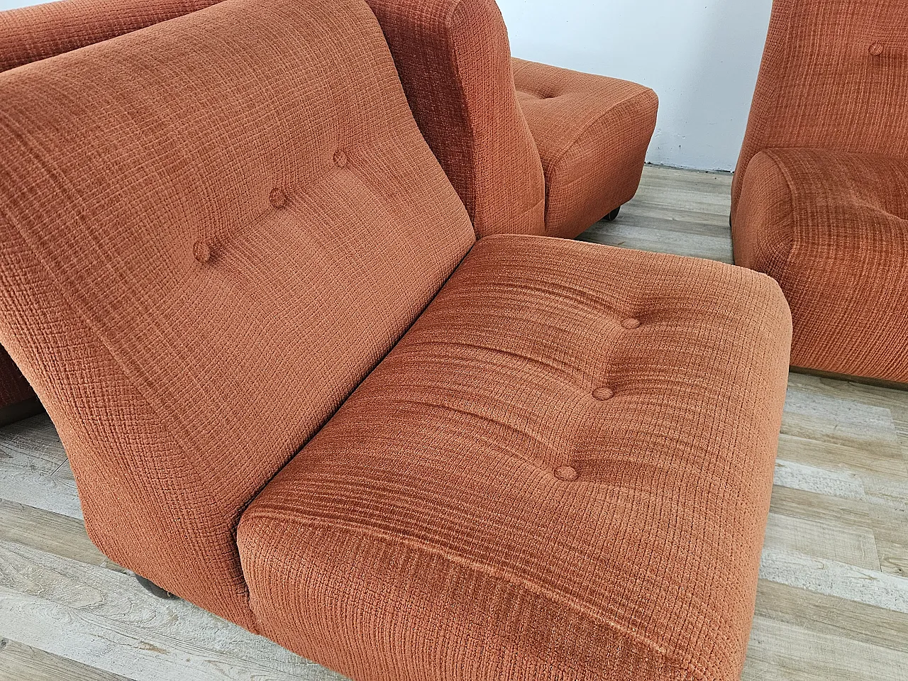 Modular armchairs in red fabric, 70s 7