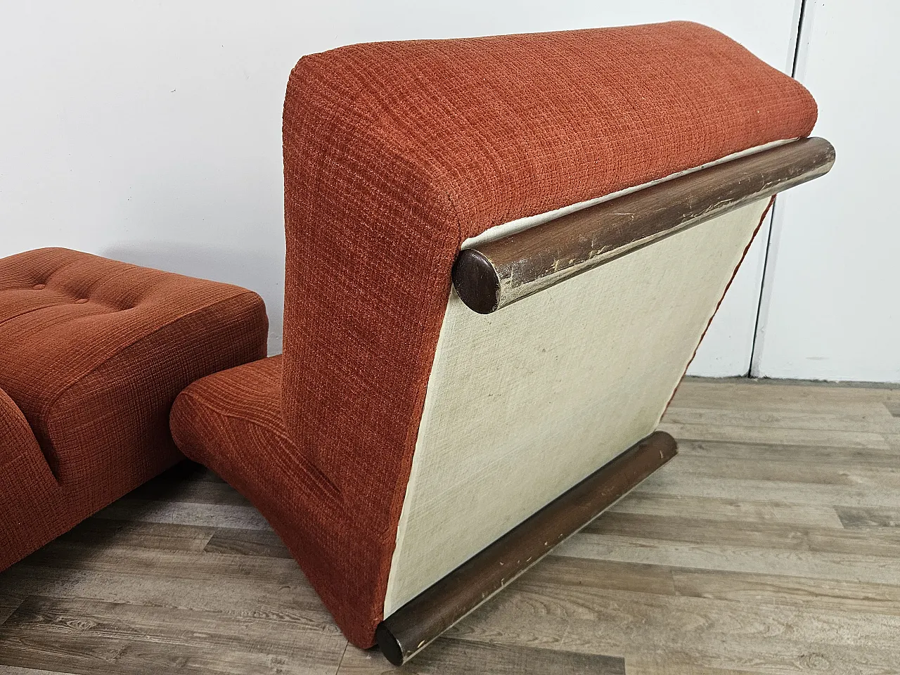 Modular armchairs in red fabric, 70s 11