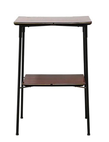 Tavolino a due ripiani in mogano e ottone, fine '900