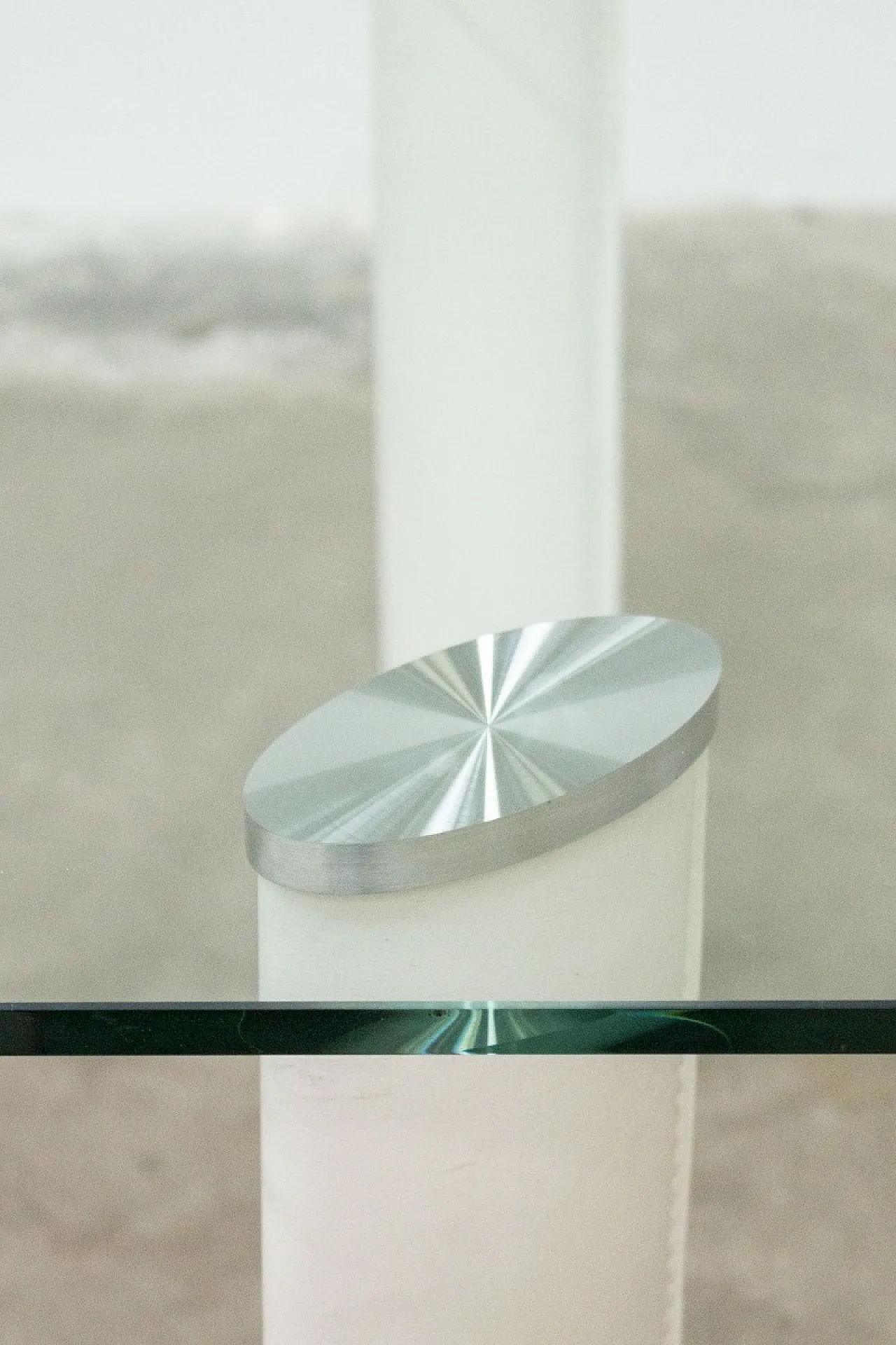 Hardened glass table with leather-covered metal legs, 20th century 4