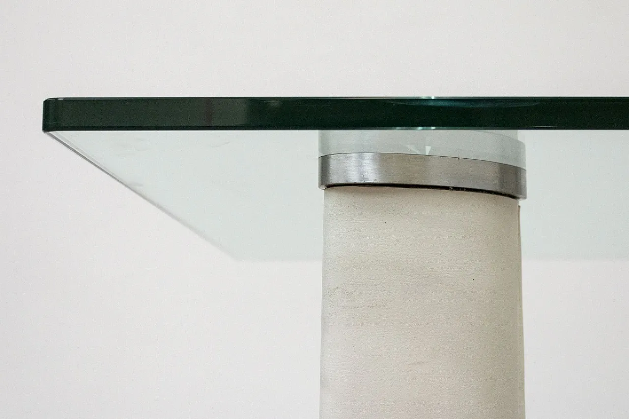 Hardened glass table with leather-covered metal legs, 20th century 6