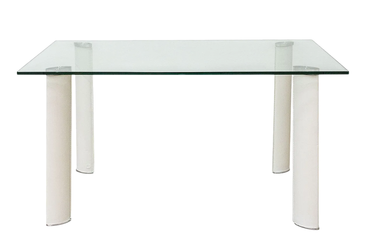 Hardened glass table with leather-covered metal legs, 20th century 12