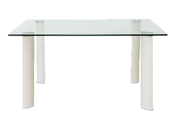 Hardened glass table with leather-covered metal legs, 20th century